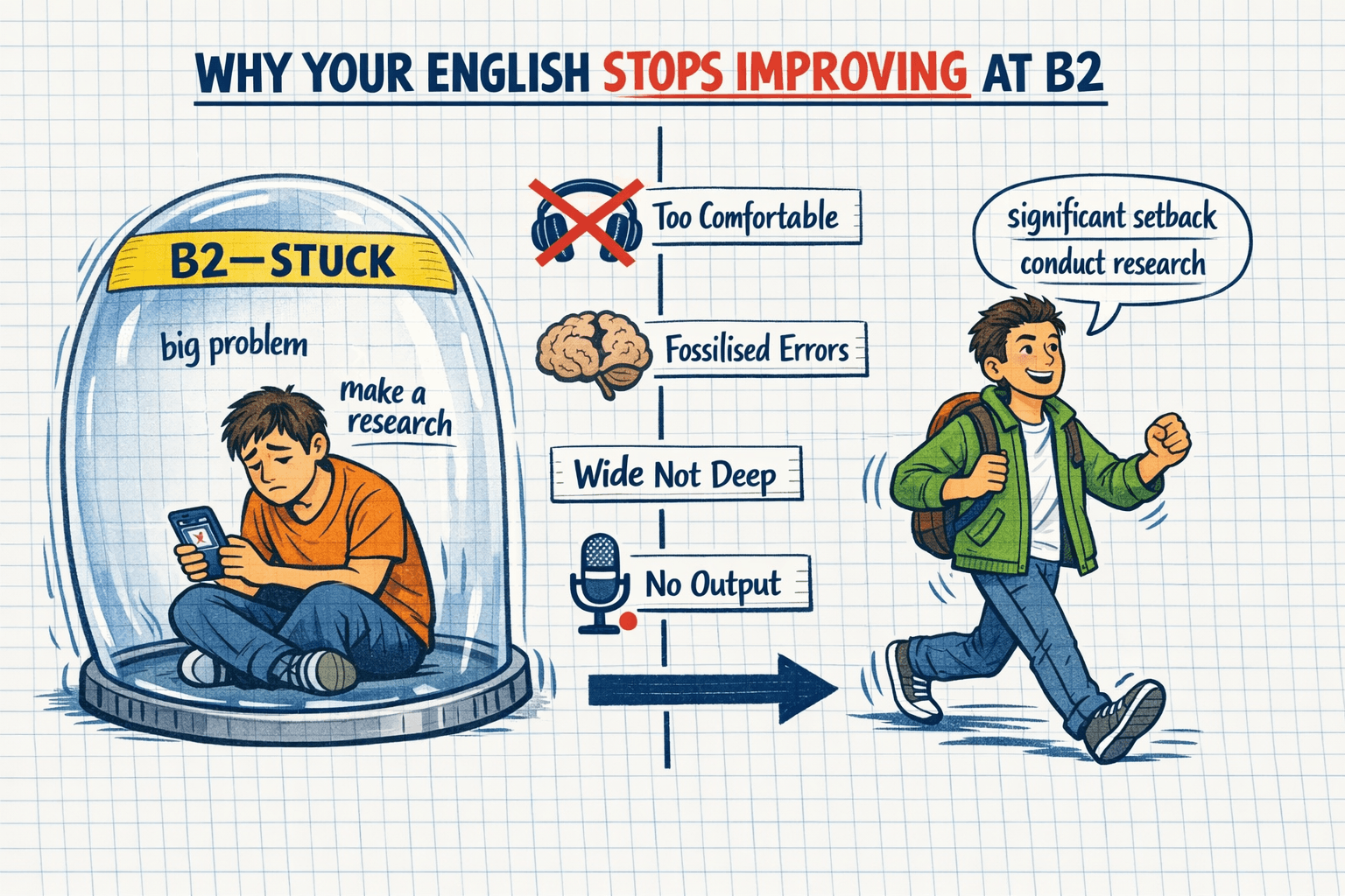Cover image for Why Your English Stops Improving at B2 (And the Specific Habits That Break the Plateau)
